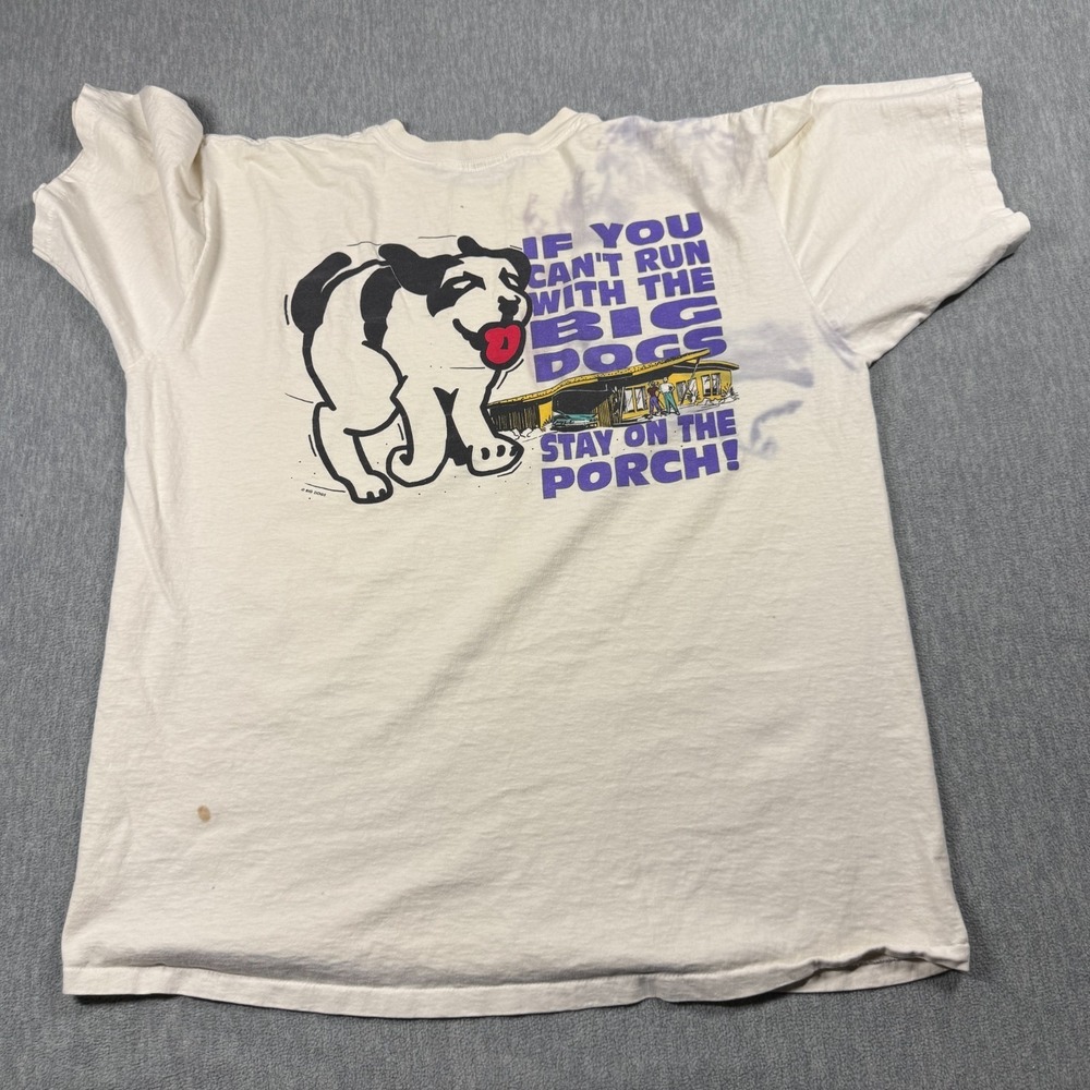 Big Dogs T-Shirt Men XXL White Big Dogs Stay On The Porch Graphic Tee Vintage 90
